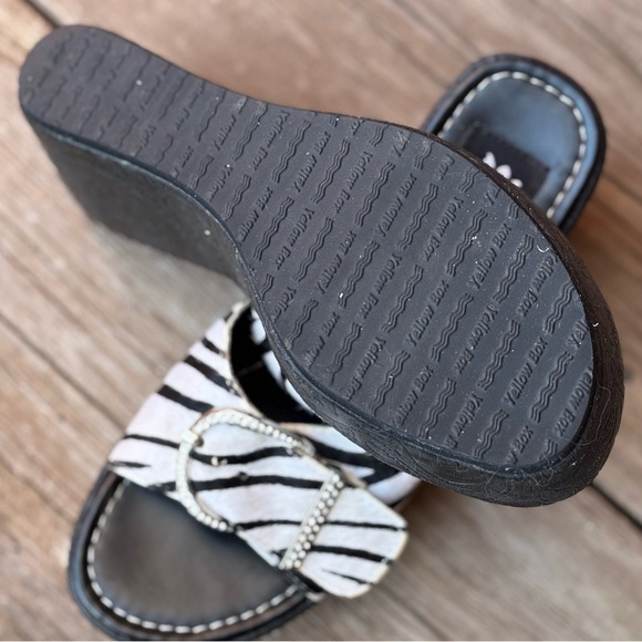 Yellow Box Zebra Black White Leather Wedge Slides Sandals Sz 6 - Picture 7 of 7